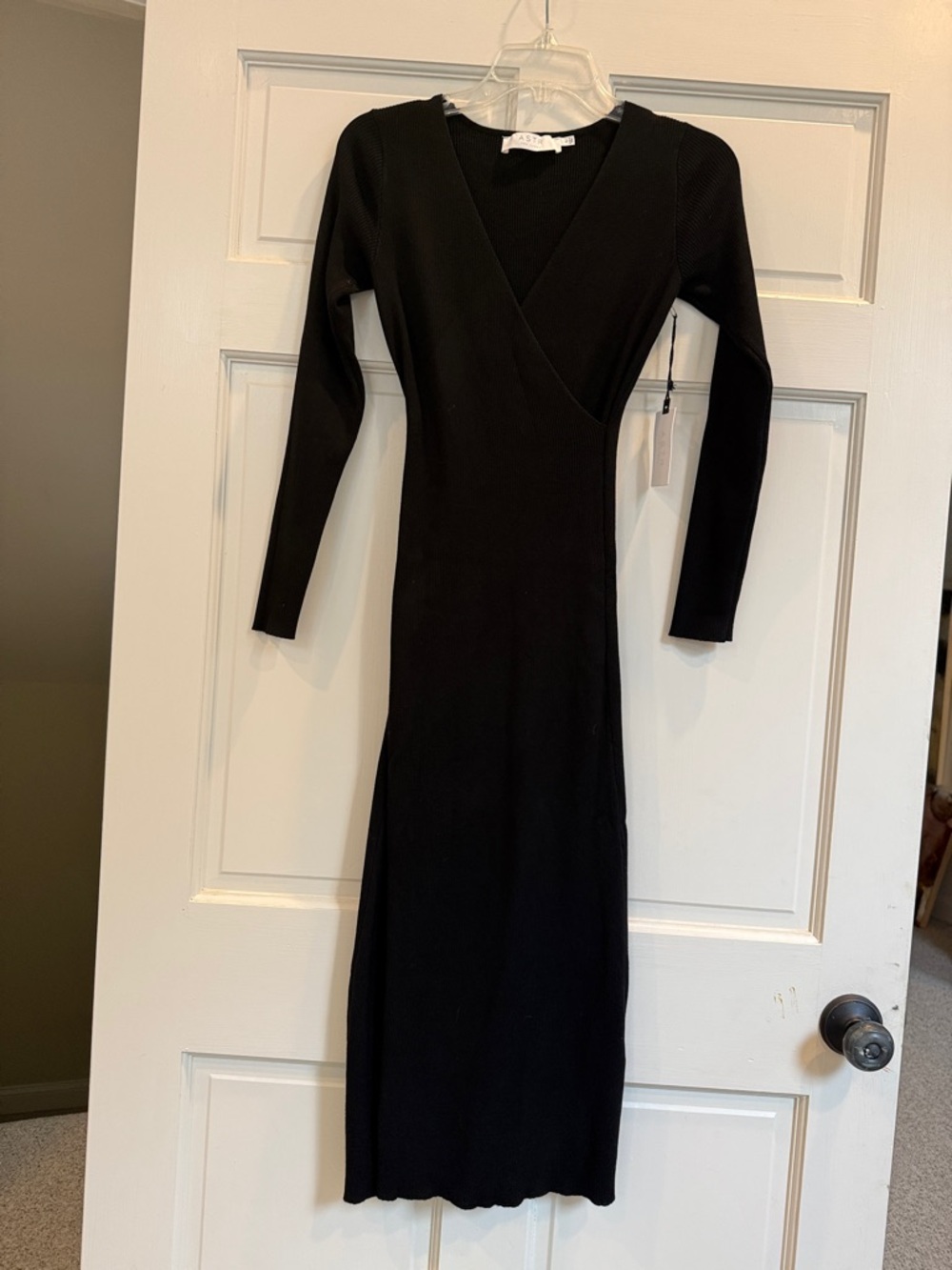 Astr Black Long Sleeve Wrap-Front Midi Dress